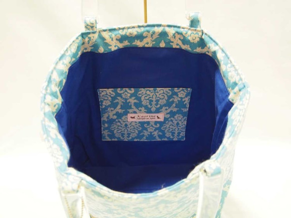 オリエンタル更紗柄のトートバッグ(水色） 3枚目の画像