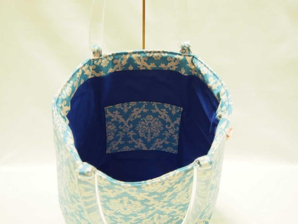 オリエンタル更紗柄のトートバッグ(水色） 4枚目の画像
