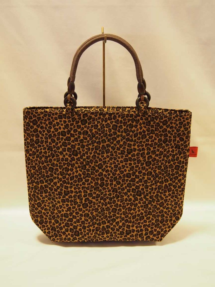 ヒョウ柄トートバッグ（赤茶×ワインレッド）