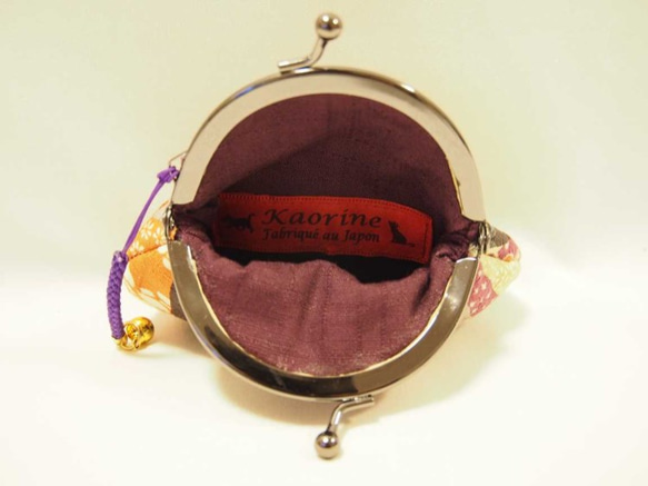 和柄のストライプがま口財布（紫・中；75mm） 3枚目の画像