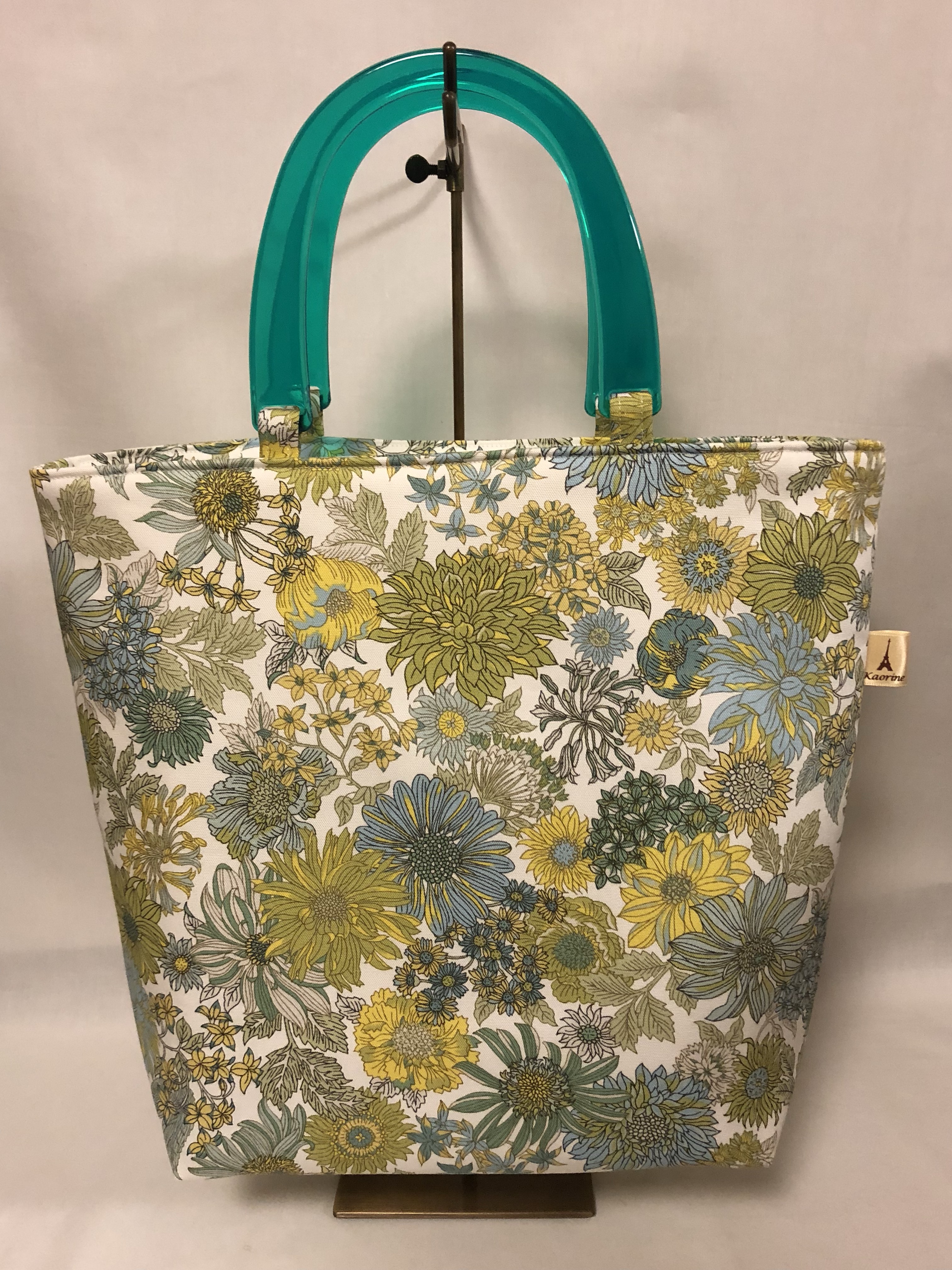 Mémoire à Paris 花柄トートバッグ（グリーン×ストライプ）