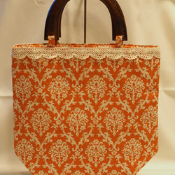 オリエンタル更紗柄のトートバッグ(オレンジ） 2枚目の画像