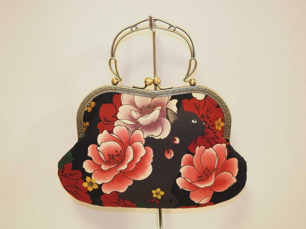 【受注製作】黒猫レトロ和柄のパーティーバッグ　3Wayタイプ（ブラック;Type B）Limited Edition