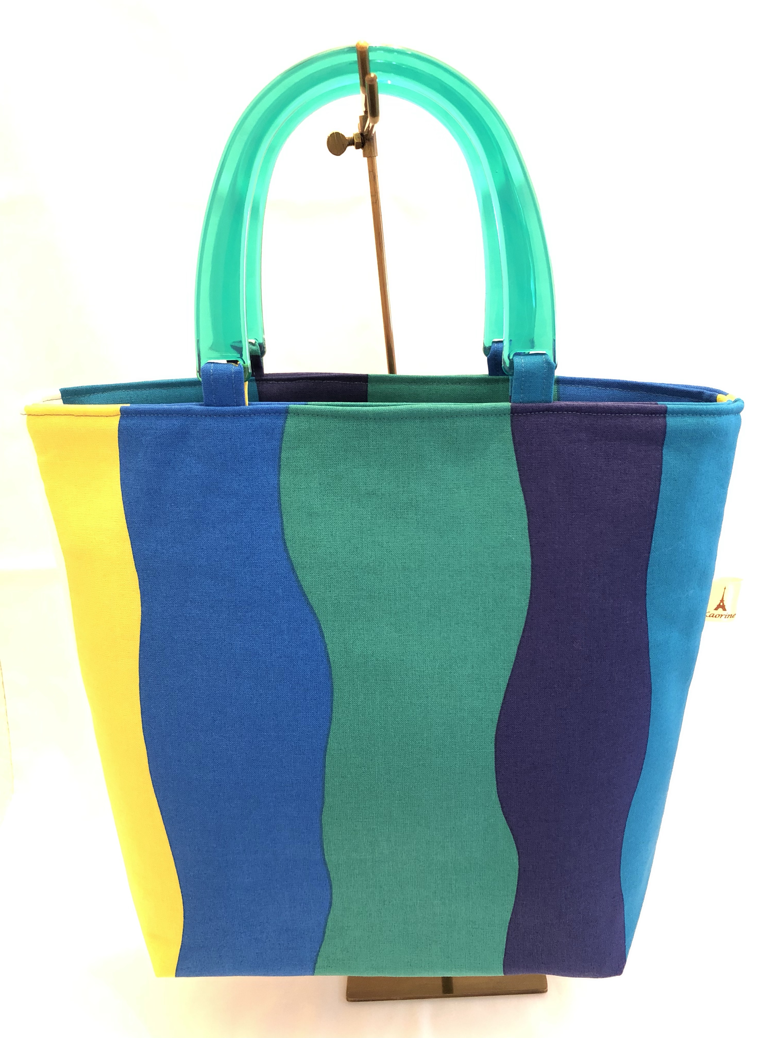 幅広ストライプ柄トートバッグ（グリーン）