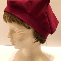 圧縮ウールのおしゃれベレー帽（ダークレッド） 2枚目の画像