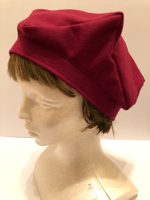 圧縮ウールのおしゃれベレー帽（ダークレッド） 2枚目の画像