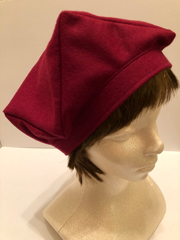 圧縮ウールのおしゃれベレー帽（ダークレッド） 5枚目の画像