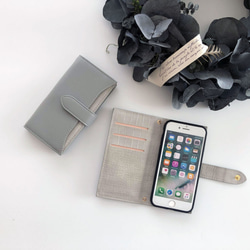 兼容所有型號豪華錢包型藍灰色 x croco 按扣型筆記本型智能手機外殼（未使用磁鐵） 第2張的照片