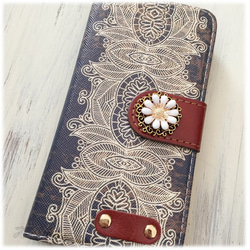 【iPhone6plus/6splus】Henna Flower柄 手帳型ケース 3枚目の画像