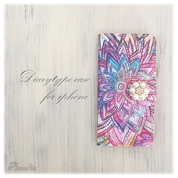 再販３月中旬【iPhone6/6s】Colorful floral　手帳型ケース 1枚目の画像