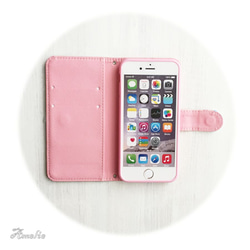 SALE!【iPhone5/5s/SE】　ロータス柄(ピンク&ブルー)　手帳型ケース 3枚目の画像
