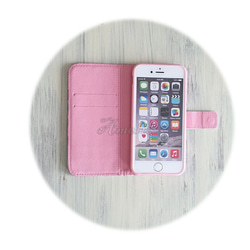 SALE!【iPhone6plus/6splus】　ロータス柄(ピンク&ブルー)　手帳型ケース 4枚目の画像