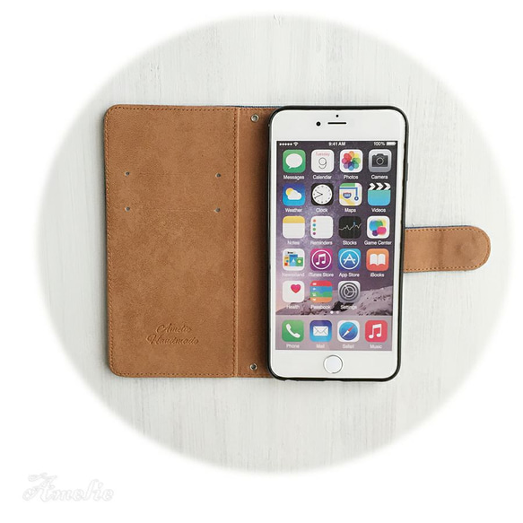 【iPhone6plus/6splus】デニムwithスタースタッズ　ポケット付き手帳型ケース 3枚目の画像