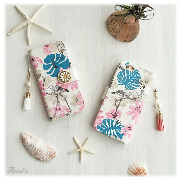 【IPhone 5 / 5s / SE】Flamingo＆Monstera古董花卉飾品筆記本型iPhone手機殼 第3張的照片