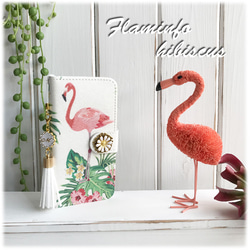 帶鏡子 [iPhone] Flamingo &amp; Hibiscus with Tassel Notebook type 智 第2張的照片