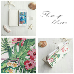 帶鏡子 [iPhone] Flamingo &amp; Hibiscus with Tassel Notebook type 智 第3張的照片