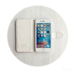 SALE! 帶鏡子 [iPhone] 大馬士革粉色帶原裝首字母背帶 筆記本型智能手機殼 第2張的照片