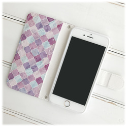 【IPhone】摩洛哥花紋（紫色）帶流蘇筆記本型智能手機殼（古色古香的花bijou） 第4張的照片