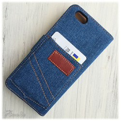★【iPhone】デニムwith star　ポケット付き手帳型ケース　iphone 5枚目の画像