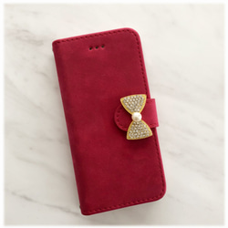 ★[iPhone]仿麂皮的RED原始物絲帶蝴蝶結筆記本型智能手機情況 第3張的照片