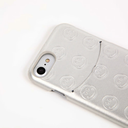 3色展開 バックカバー　スマイルエンボスレザー（ニコちゃん型押し）　スマホケース　iphoneケース 10枚目の画像