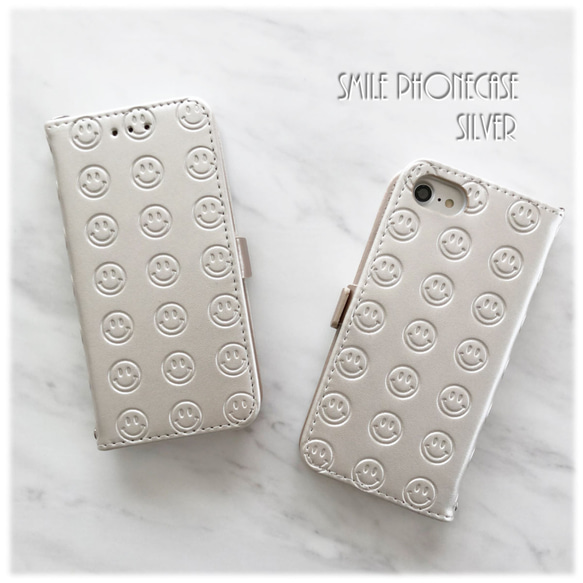 特賣！ 5 色可選 Smile 壓紋皮革（Niko-chan 壓紋） 筆記本型智能手機保護套 iphone 保護套 第7張的照片