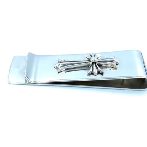 ハンドメイド チェーンクロスマネークリップ 十字架 シルバー