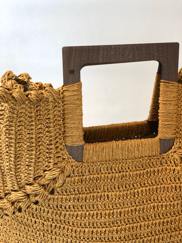 木製ハンドル手作り紙糸ハンドバッグ 3枚目の画像