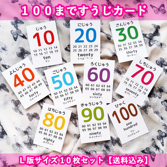 入学前の勉強に役立つ１００まですうじカードＬ版サイズ10枚セット【送料込み】 1枚目の画像