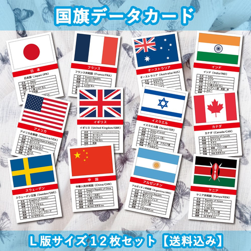 ご希望の国で作成する国旗データカードL版サイズ12枚セット【送料込み