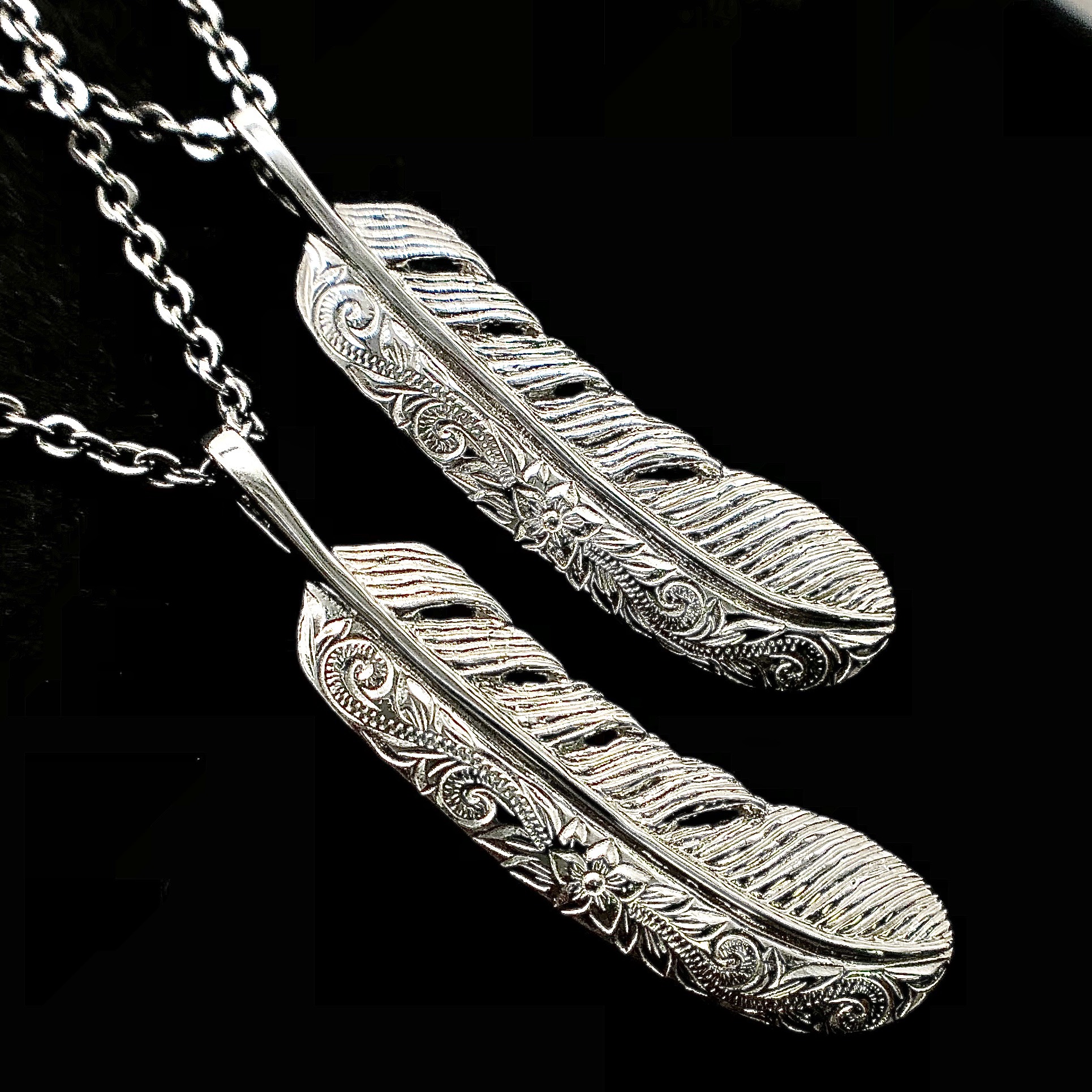 ハワイアンジュエリー　ペアネックレス　フェザーネックレス　メンズ　レディース　シルバーネックレス