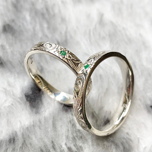 ハワイアンジュエリー ペアリング 指輪 天然石 宝石質 エメラルド 7号