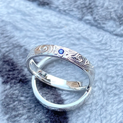 ハワイアンジュエリー　ペアリング　指輪　サファイア　エメラルド　7号 〜 23号　ネーム刻印無料　シルバーリング　リング 4枚目の画像