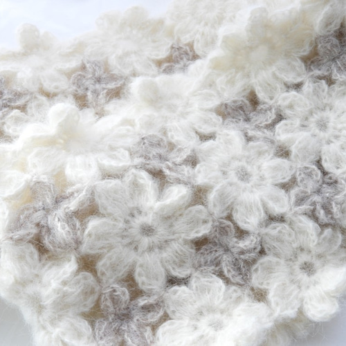 スヌード お花モチーフ編み（お花3列）チクチクしないアルパカ75