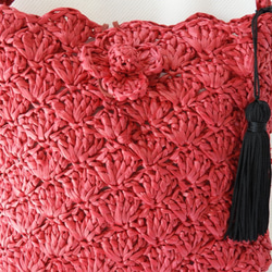 かごバッグ　赤　松編み模様　1点物　エコアンダリヤ（チクチクしない） 5枚目の画像
