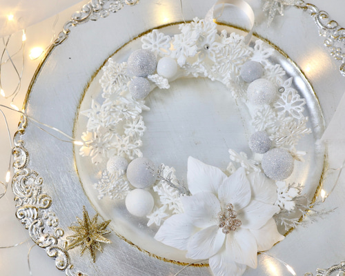 ♡雪の結晶ハッピークリスマスリース いつもありがとうプレゼント♡シーグラスアート ♡雪の結晶ハッピークリスマスリース いつもありがとう