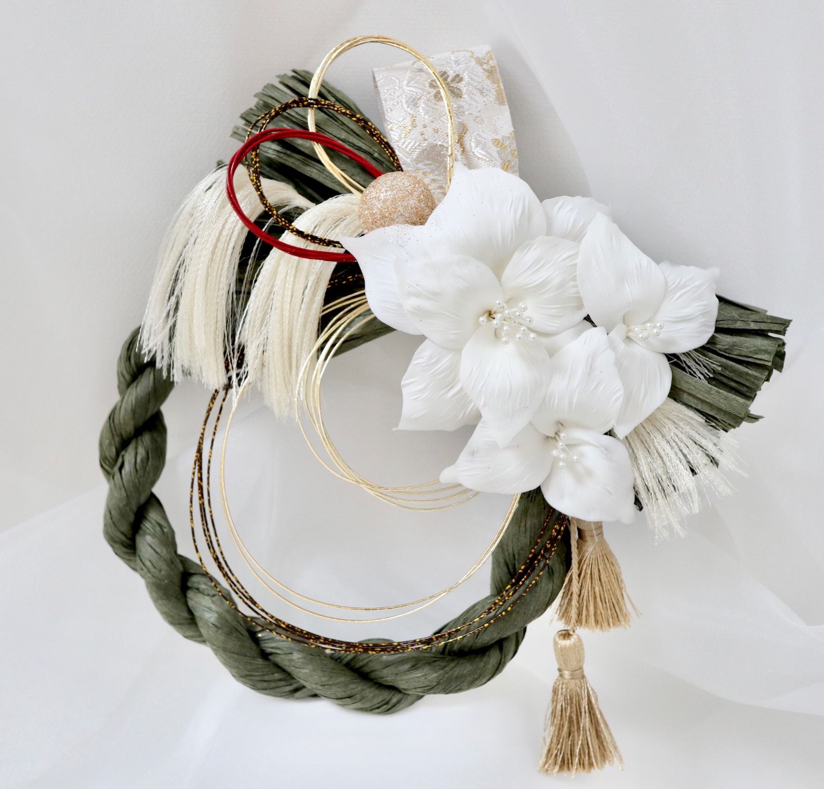 しめ縄 / お正月飾り / 金糸 / クレイ / クレイケーキ / ホワイト / ゴールド / 金 白 / リース