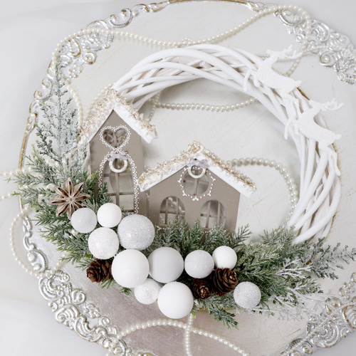 Xmas リース トナカイ キャンドル 名古屋帯 正絹 白地 Xmas リース トナカイ キャンドル 名古屋帯 正絹 白地 クリスマス