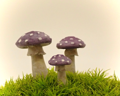 苔テラリウム用フィギュア『きのこ』ベニテング型 Lサイズ紫色