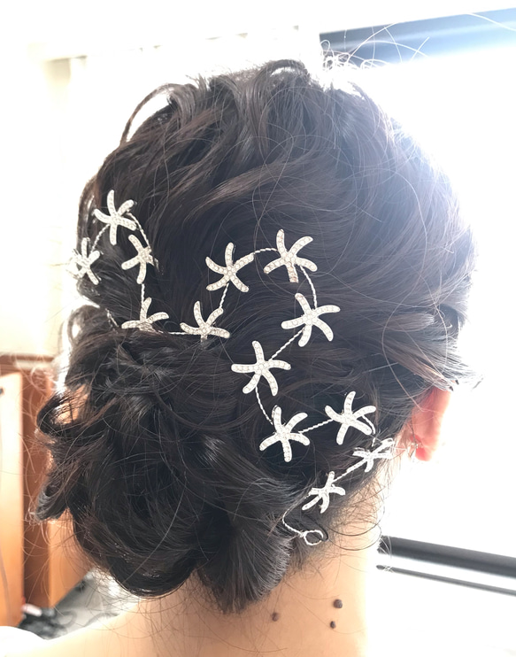 サマーウェディングにぴったりなスターフィッシュモチーフのヘアアクセサリー イヤリング付き 4枚目の画像