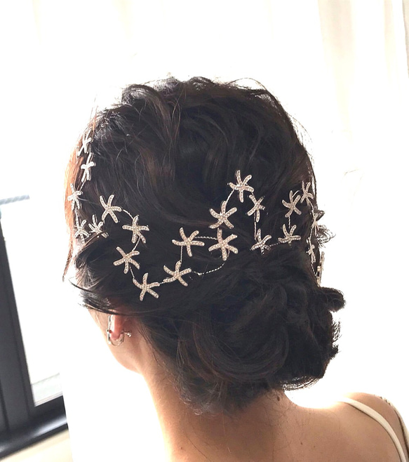 サマーウェディングにぴったりなスターフィッシュモチーフのヘアアクセサリー イヤリング付き 7枚目の画像