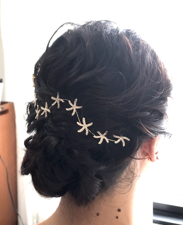 サマーウェディングにぴったりなスターフィッシュモチーフのヘアアクセサリー イヤリング付き 8枚目の画像