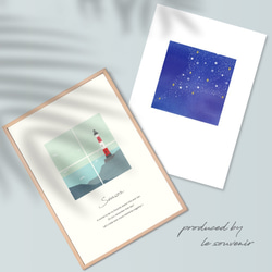 【風景２枚セット】小さな窓からのぞく季節のポスター／夏・灯台・七夕・海・インテリアポスター 1枚目の画像