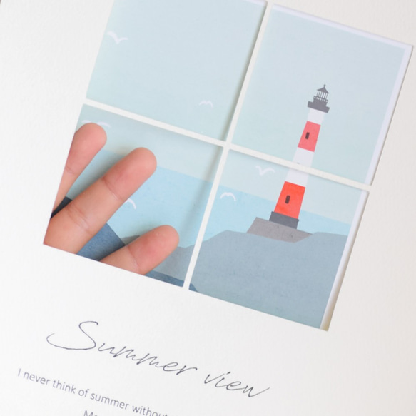 小さな窓からのぞく海辺のポスター／海・夏・灯台・夕日・インテリアポスター 2枚目の画像