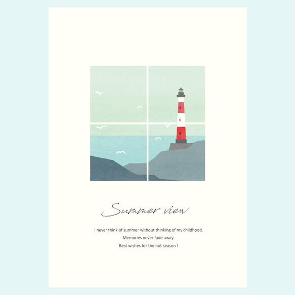 小さな窓からのぞく海辺のポスター／海・夏・灯台・夕日・インテリアポスター 3枚目の画像