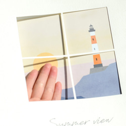 小さな窓からのぞく海辺のポスター／夏・灯台・夕日・海・インテリアポスター 2枚目の画像