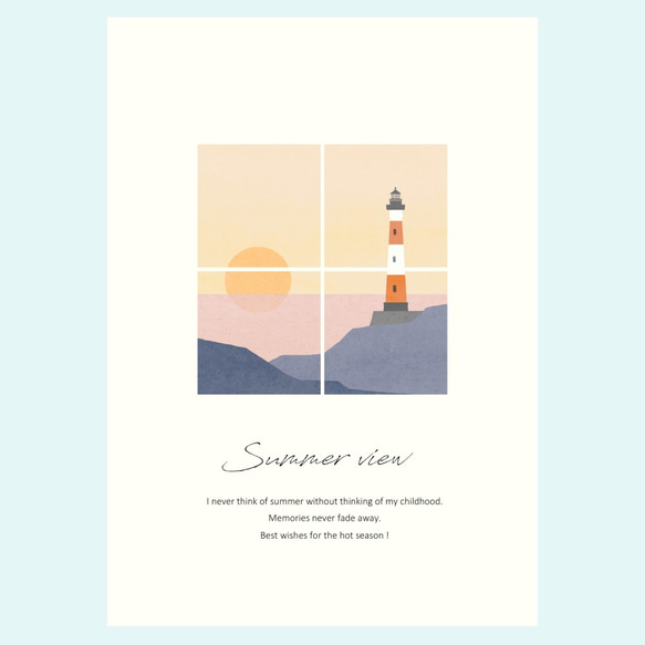 小さな窓からのぞく海辺のポスター／夏・灯台・夕日・海・インテリアポスター 3枚目の画像