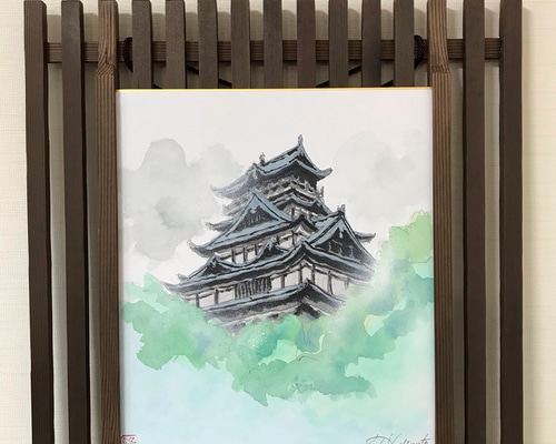 額付き原画＊伏見城＊手描き＊送料無料#絵画#絵#原画#送料無料