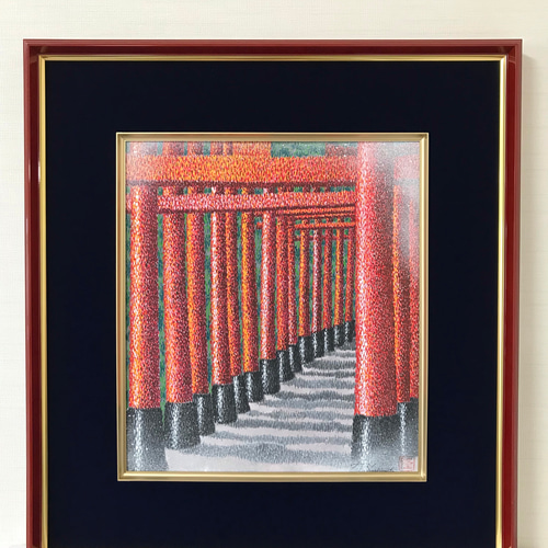 千本裕三、【紅葉の境内（談山神社）】、希少な大判額装用画集より、美品、日本人画家 ほかの投稿はコチラ→ @seihokuarea 先日、Xで高山稲荷神社の