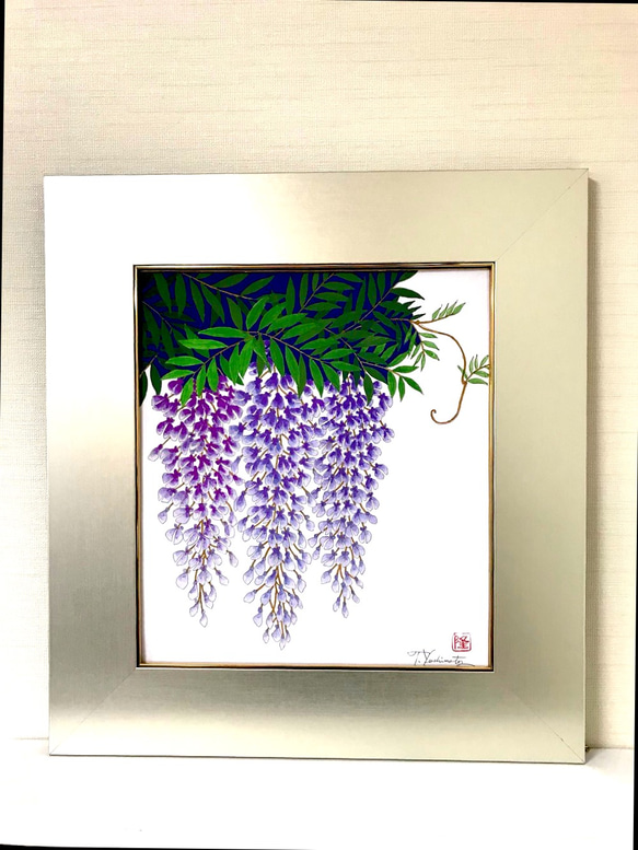 日本製額縁付き＊藤の花＊ #絵画 #絵 #癒し #日本製額縁 #藤の花 1枚目の画像